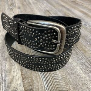 Black Genuine Leather Belt Silver Stud and Embellished Size Medium